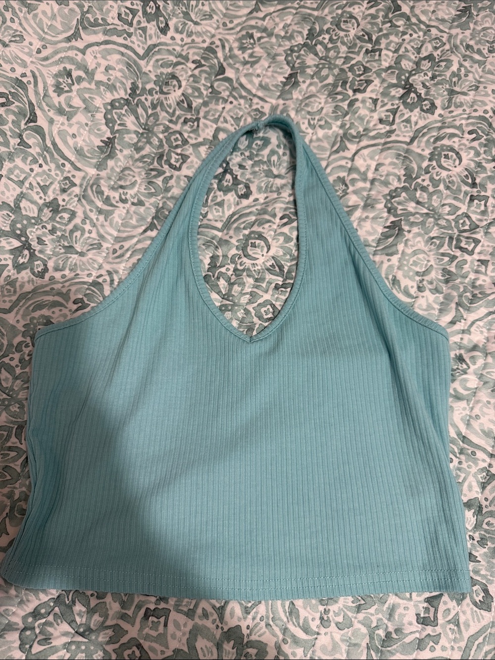 SHEIN Ribbed Halter Crop Top in Aqua